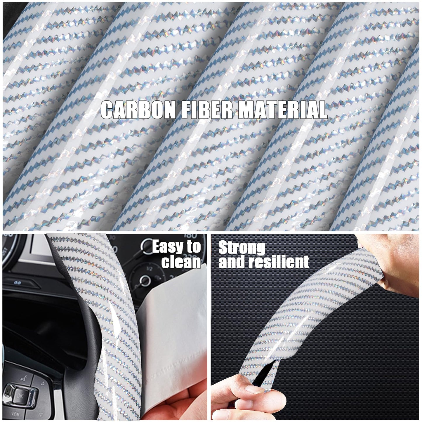 Carbon Fiber 3-Piece Steering Wheel Cover Clip On White