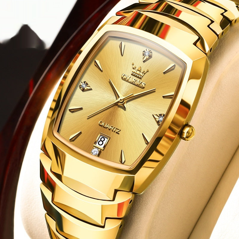 Gold Quartz Tungsten Steel Watch for Men