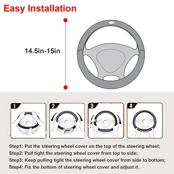 Universal Leather Steering Wheel Cover 14.515 Inch