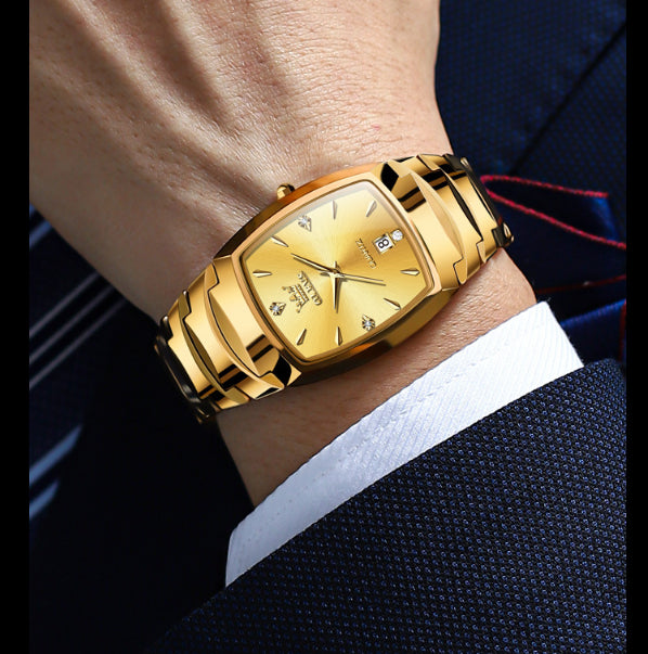 Gold Quartz Tungsten Steel Watch for Men