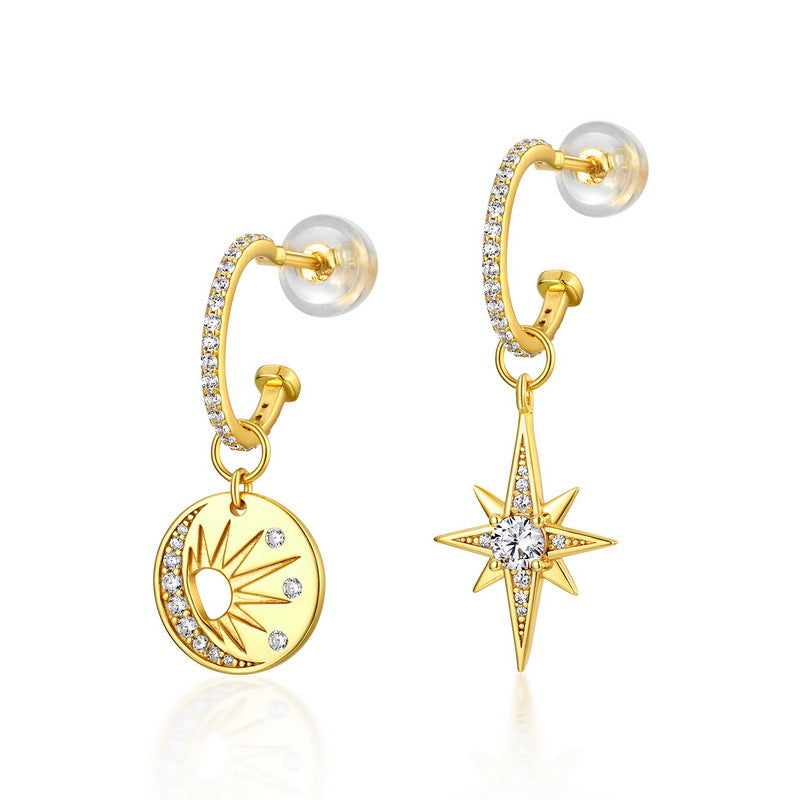 Asymmetric Star Sun Zircon Earrings for Women