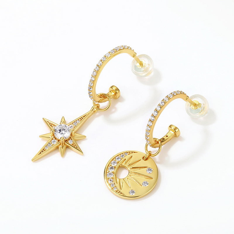 Asymmetric Star Sun Zircon Earrings for Women