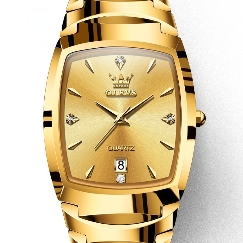 Gold Quartz Tungsten Steel Watch for Men