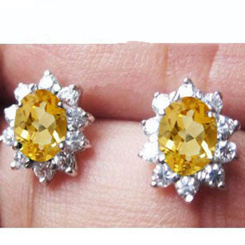 925 Silver Gold Plated Citrine Earrings for Women