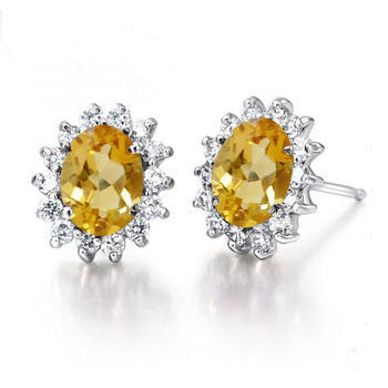 925 Silver Gold Plated Citrine Earrings for Women