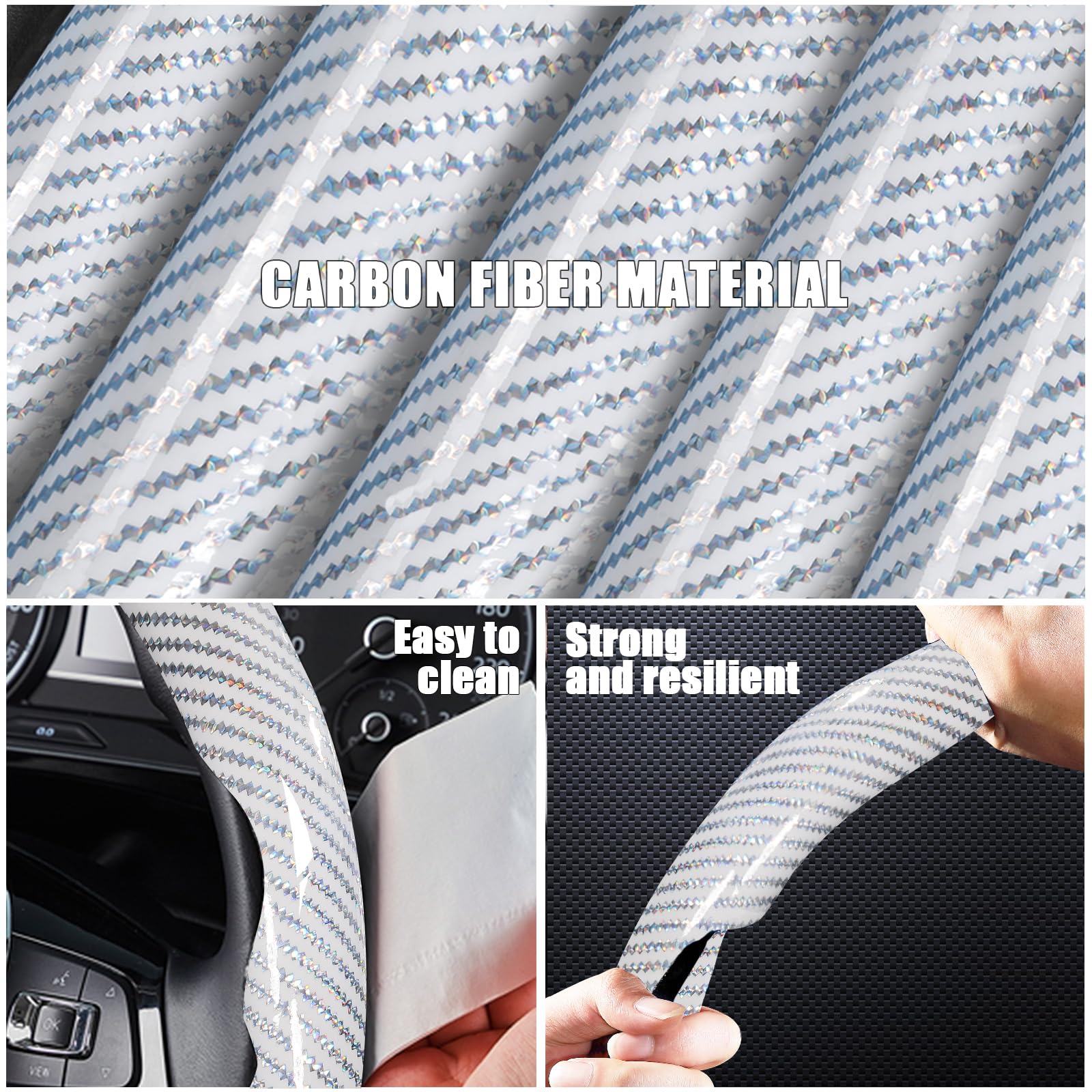 Carbon Fiber 3-Piece Steering Wheel Cover Clip On White