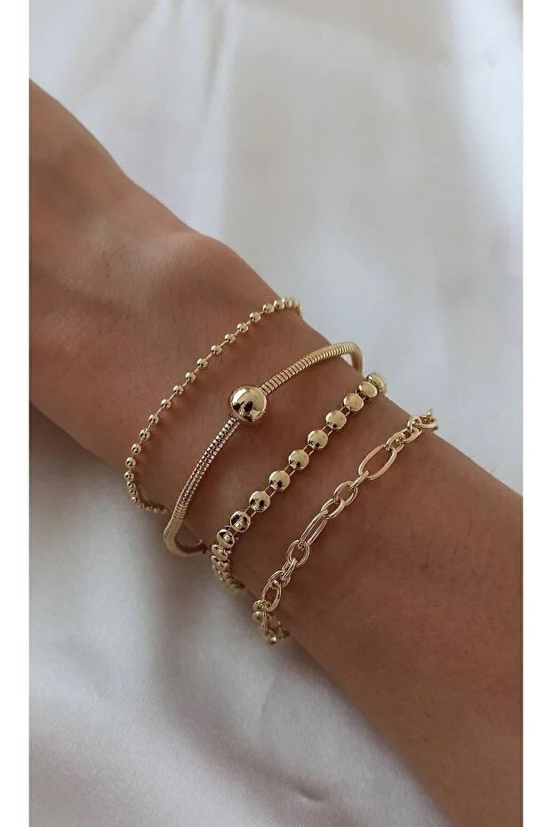 Sport Layered Bracelet Set Adjustable Four Piece Stackable Casual Street Style Fashion Jewelry Gift For Her