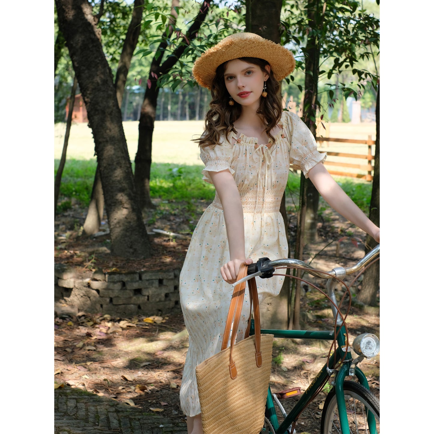 French Floral High Waisted Tie Up Dress