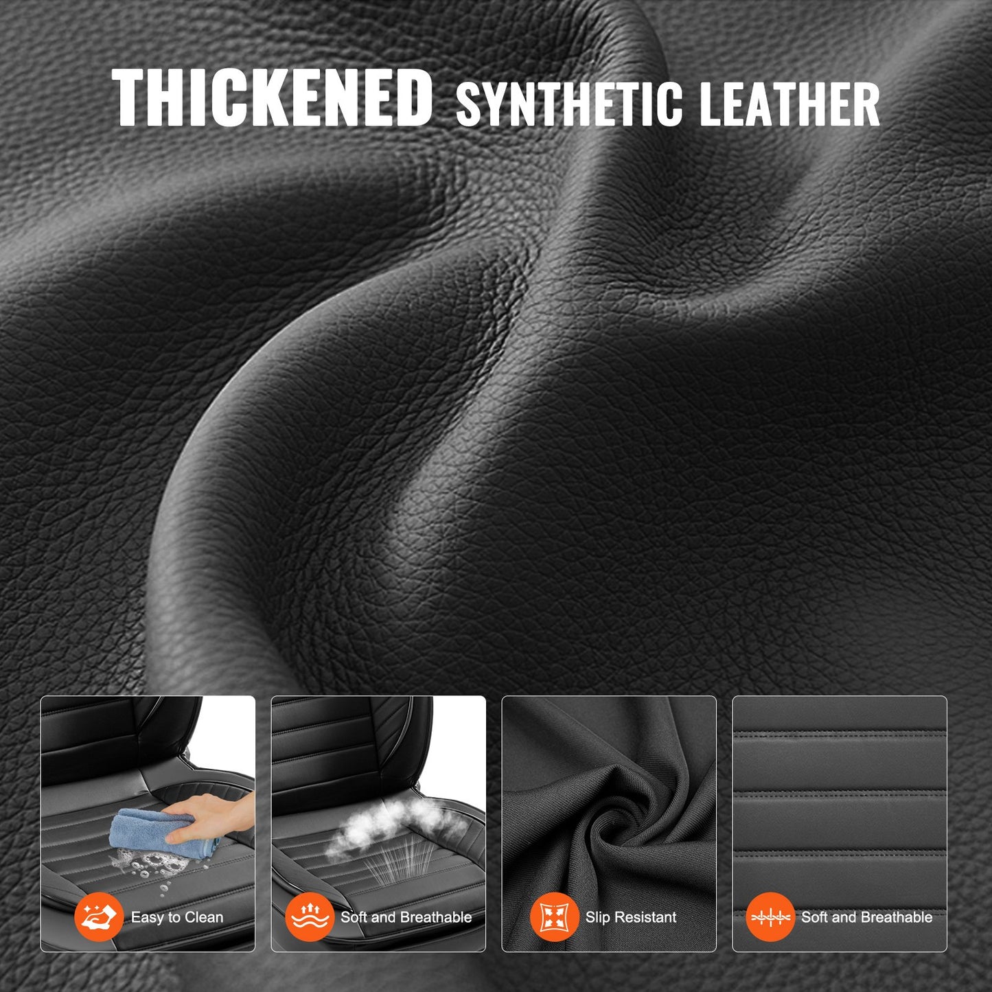 Seat Covers, Universal Car Seat Covers Front Seats, 2pcs Faux Leather Seat Cover, Semi-enclosed Design, Detachable Headrest And Airbag Compatible, For Most Cars SUVs And Trucks Black