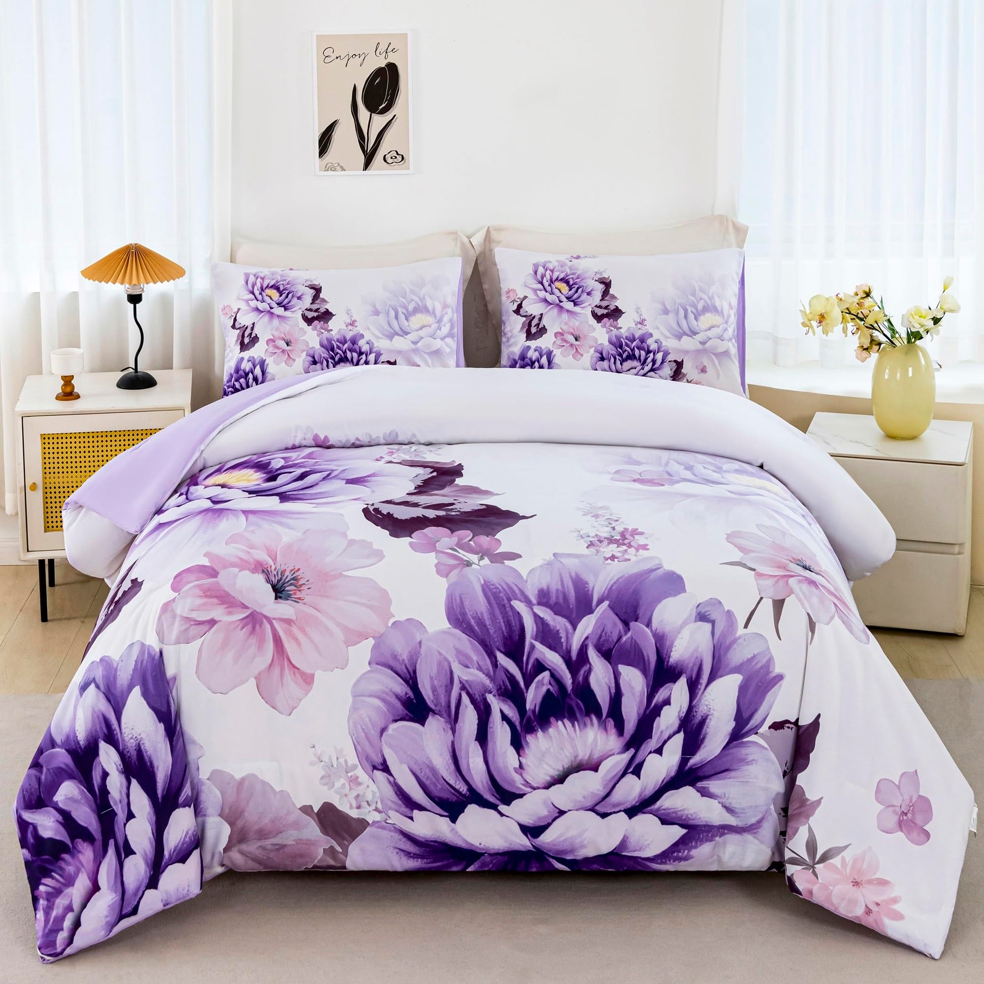 King Size Purple Floral Comforter Set