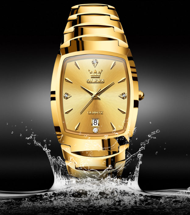 Gold Quartz Tungsten Steel Watch for Men