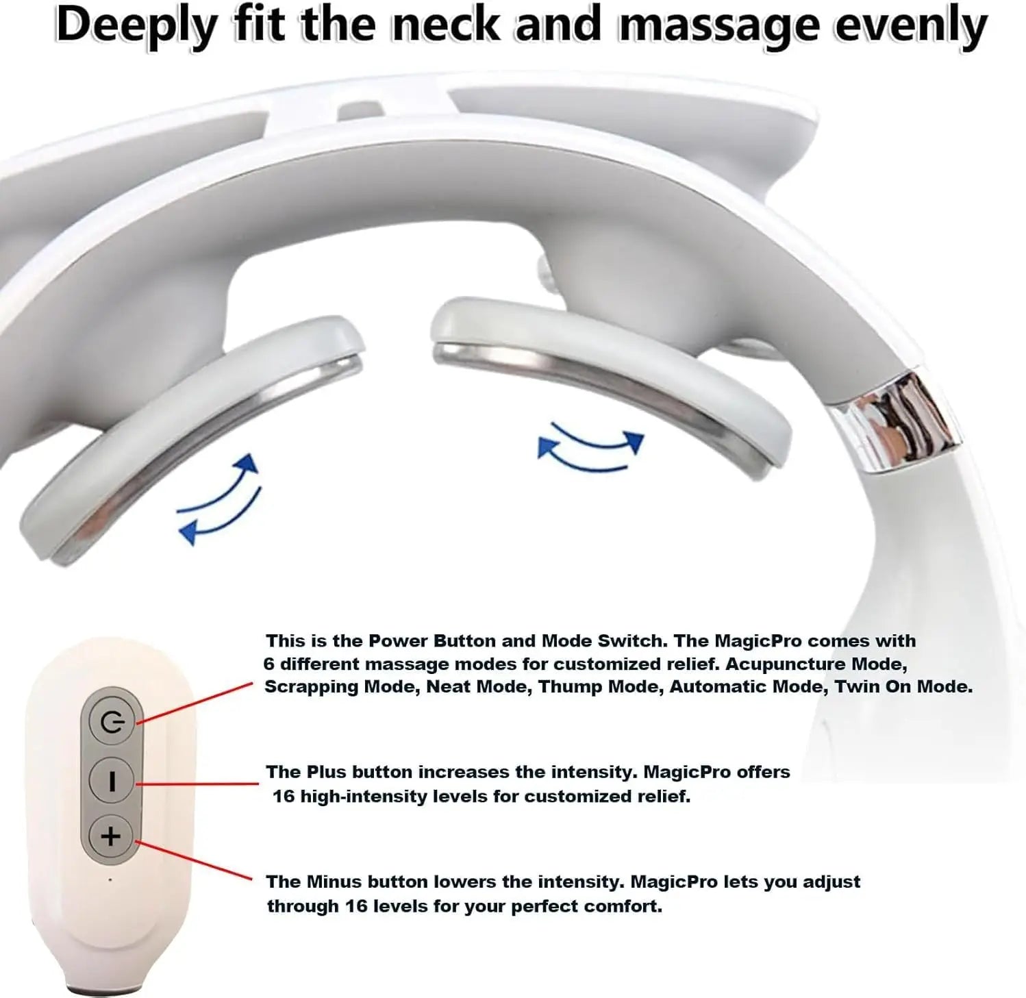 Smart U-Shaped Electronic Pulse Massager for Neck & Shoulder EMS TENS showing control buttons and massage modes.