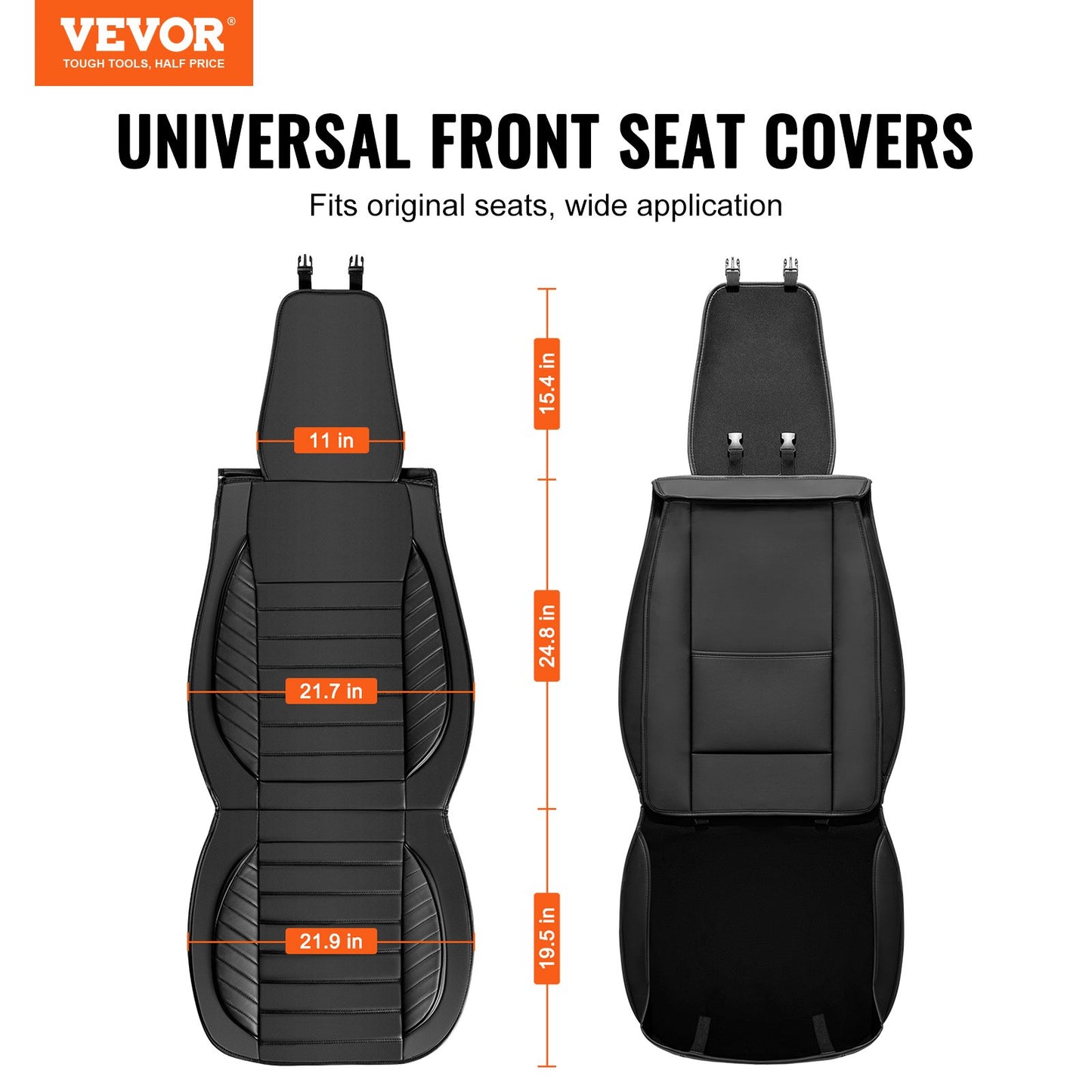 Seat Covers, Universal Car Seat Covers Front Seats, 2pcs Faux Leather Seat Cover, Semi-enclosed Design, Detachable Headrest And Airbag Compatible, For Most Cars SUVs And Trucks Black