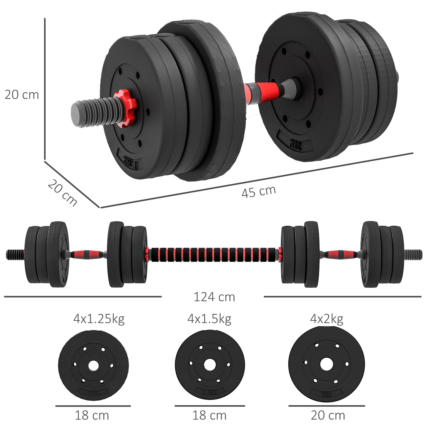 2 in 1 Adjustable Dumbbell Set 20KG