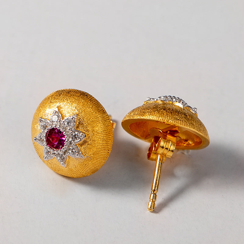Two-tone Gold-plated Zircon Inlaid Earrings For Women