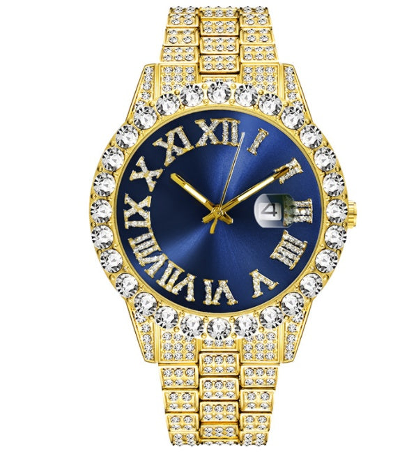 Men’s Gold Watch with Roman Numerals Waterproof 
