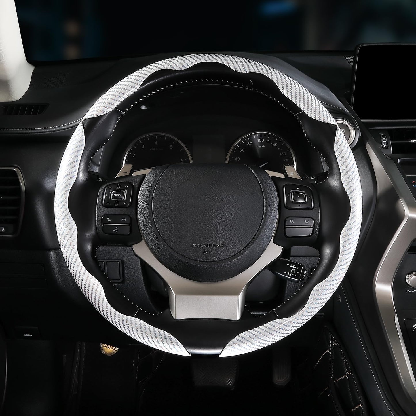 Carbon Fiber 3-Piece Steering Wheel Cover Clip On White