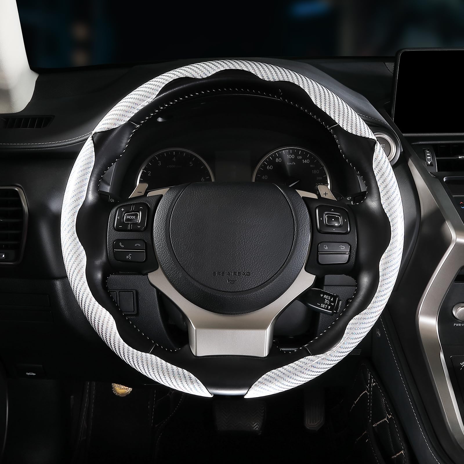 Carbon Fiber 3-Piece Steering Wheel Cover Clip On White
