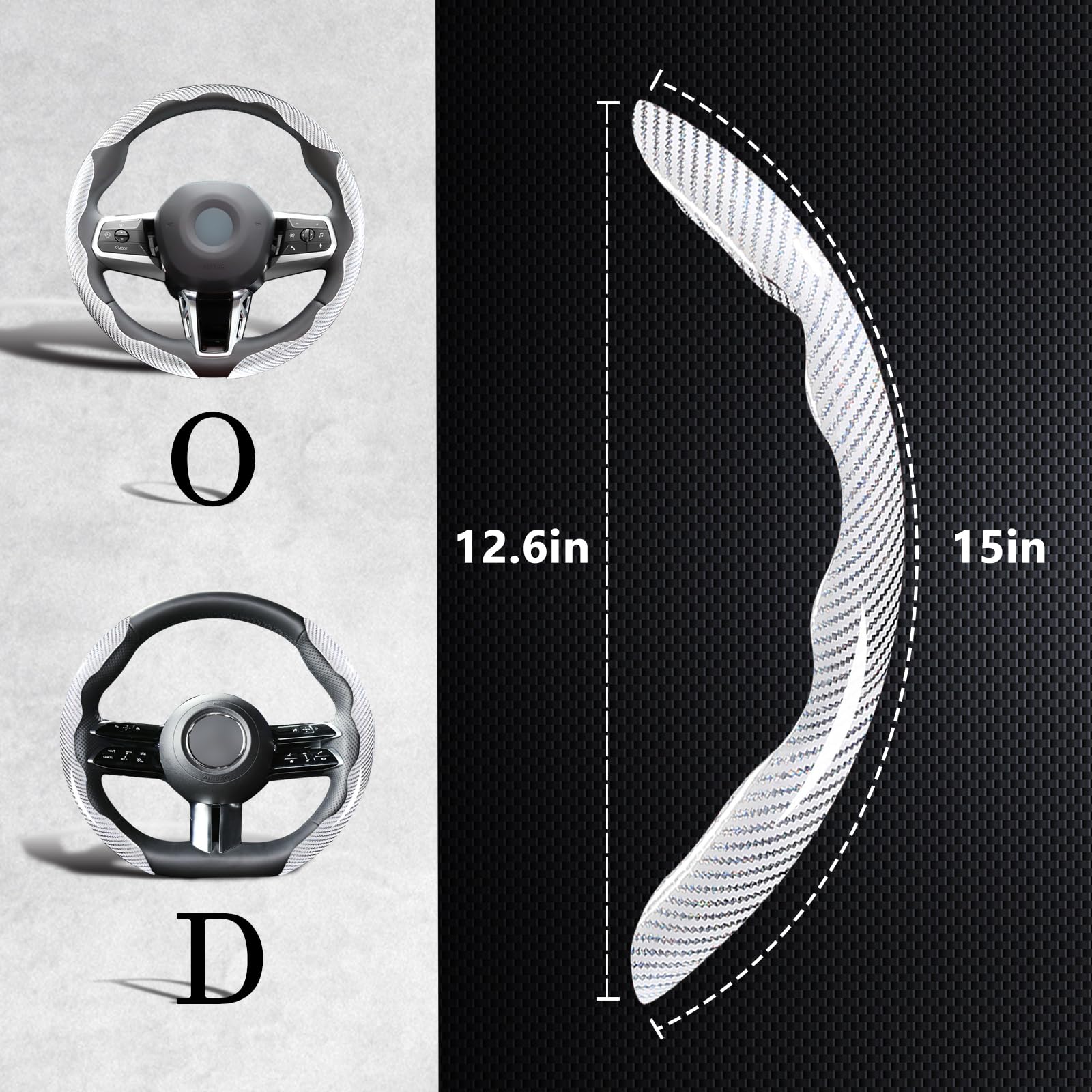 Carbon Fiber 3-Piece Steering Wheel Cover Clip On White