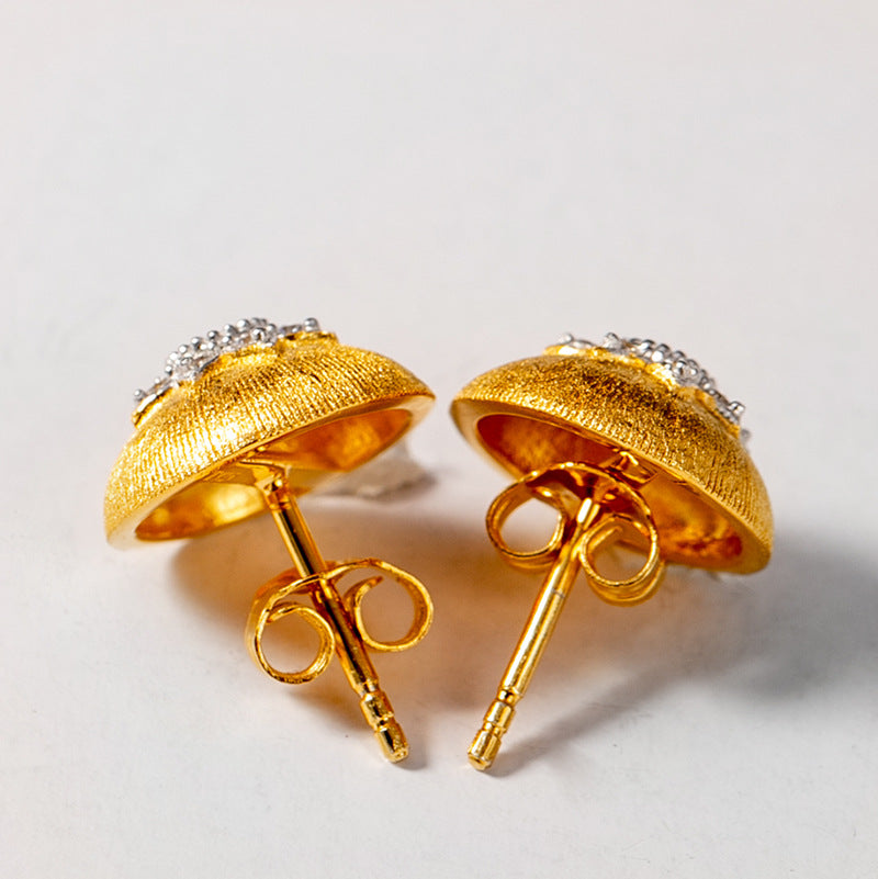Two-tone Gold-plated Zircon Inlaid Earrings For Women