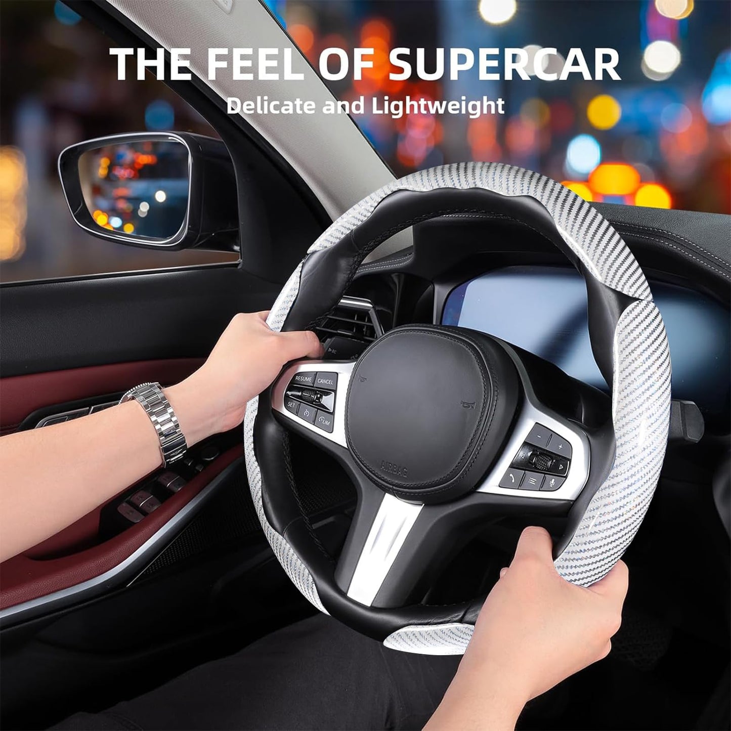 Carbon Fiber 3-Piece Steering Wheel Cover Clip On White