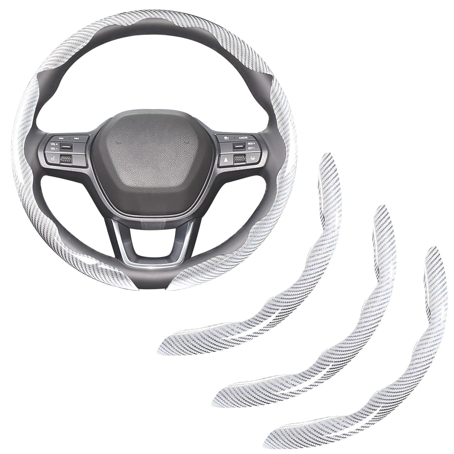 Carbon Fiber 3-Piece Steering Wheel Cover Clip On White