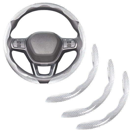 Carbon Fiber 3-Piece Steering Wheel Cover Clip On White