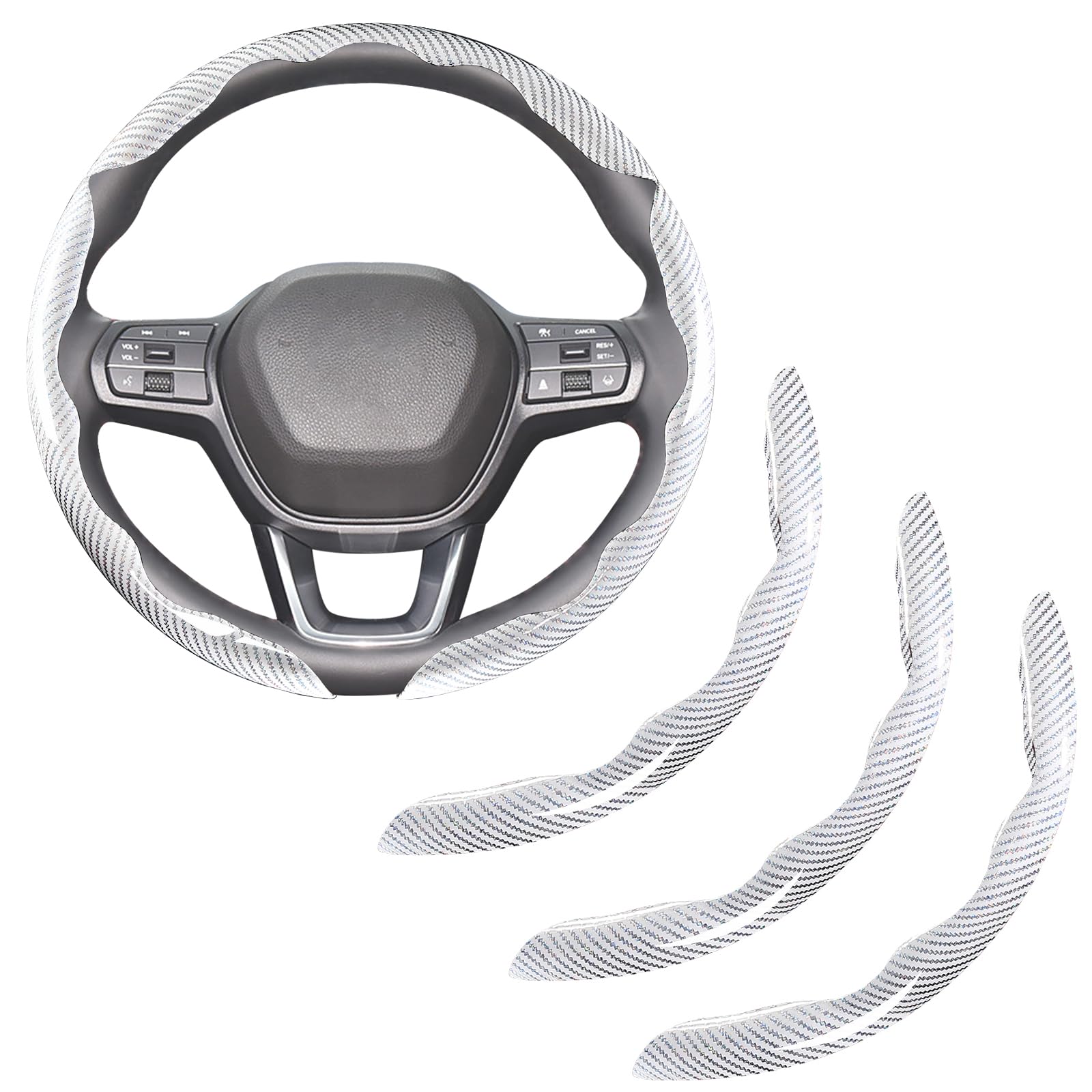 Carbon Fiber 3-Piece Steering Wheel Cover Clip On White