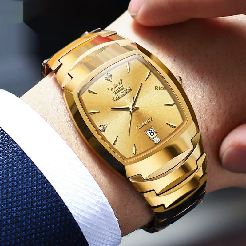 Gold Quartz Tungsten Steel Watch for Men